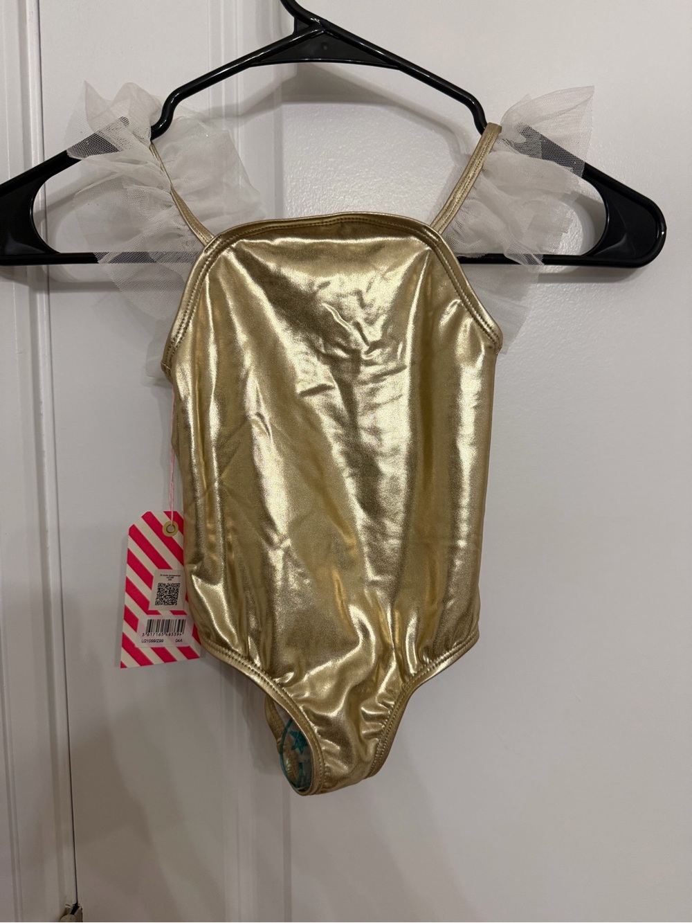 Billieblush Metallic Gold Tulle-Shoulder One-Piece Swimsuit